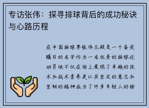 专访张伟：探寻排球背后的成功秘诀与心路历程